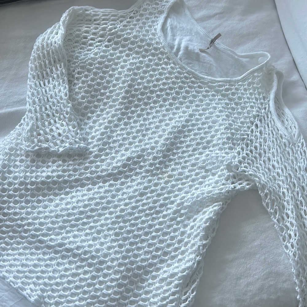 Pete‎ White LS Sleeve Net Cover Up Top